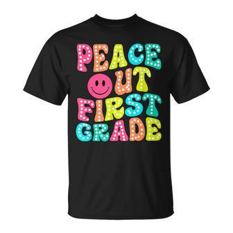 Peace Out First Grade Graduation Last Day Of School Groovy T-Shirt - Seseable