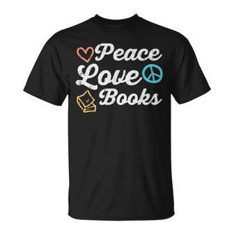 Peace Love Books Read Book Reading Librarian Across America T-Shirt | Mazezy