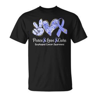 Peace Love Cure Periwinkle Ribbon Esophageal Cancer T-Shirt | Mazezy