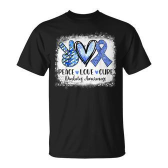 Peace Love Cure Type 1 Diabetes Awareness T1d Blue Ribbon T-Shirt - Monsterry CA