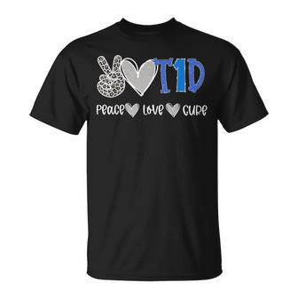 Peace Love Cure Type One Diabetes Awareness T1d T-Shirt - Monsterry