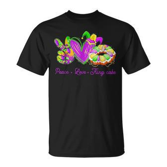Peace Love King Cake Mardi Gras Outfit Party Carnival T-Shirt - Monsterry UK