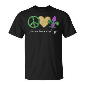 Peace Love Mardi Gras With Fleur De Lis In New Orleans T-Shirt | Mazezy