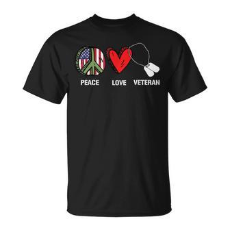 Peace Love Veteran Cool American Flag Military Army Soldier T-Shirt - Monsterry AU