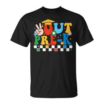 Peace Out Pre K Retro Groovy Last Day Of School Preschool T-Shirt - Monsterry