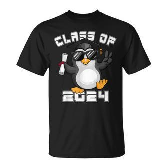 Peace Sign Hand Penguin Class Of 2024 Graduation T-Shirt - Seseable
