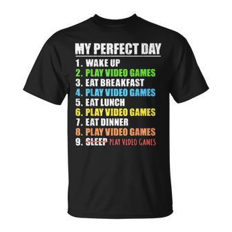 My Perfect Day Play Video Games Gamer Boys Gaming T-Shirt - Seseable