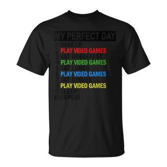 My Perfect Day White Video Games Cool Gamer T-Shirt - Seseable