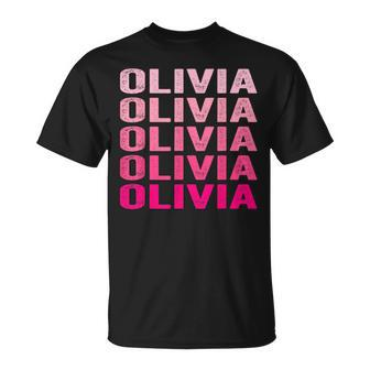 Personalized Name Olivia I Love Olivia Pink Vintage T-Shirt - Monsterry