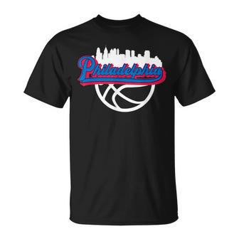 Philadelphia Vintage Basketball Script City Skyline Fan T-Shirt - Monsterry AU