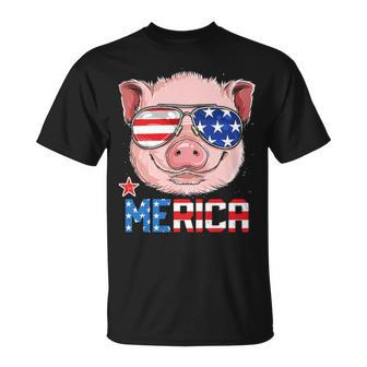 Pig 4Th Of July Merica American Flag Sunglasses T-Shirt | Mazezy