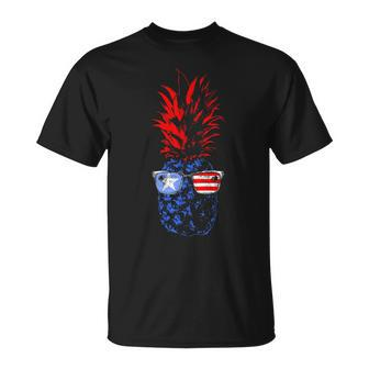 Pineapple Fruit Cool American Us Flag 4Th Of July Hawaiian T-Shirt - Monsterry