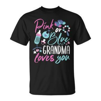 Pink Or Blue Grandma Loves You Gender Reveal Baby Shower Day T-Shirt - Thegiftio UK