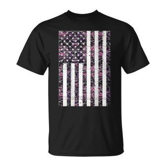 Pink Deer Hunting Camo Camouflage American Flag Back Print T-Shirt - Monsterry UK