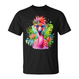 Pink Flamingo Party Tropical Bird With Sunglasses Vacation T-Shirt - Monsterry DE