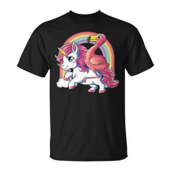 Pink Flamingo Unicorn Bird Lovers Squad Rainbow T-Shirt | Mazezy