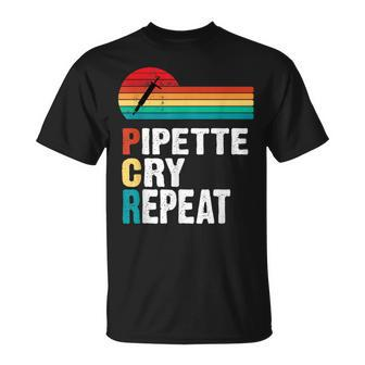 Pipette Cry Repeat Pcr Retro Vintage Dna Lab Scientist T-Shirt - Monsterry