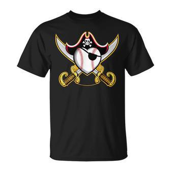 Pirate Baseball Heart Skull Pirate T-Shirt - Monsterry DE