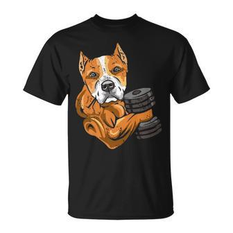 Pitbull Weightlifting Dog Mom Dad Weightlifting T-Shirt | Mazezy DE