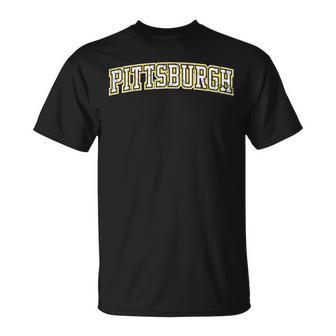 Pittsburgh Varsity Style Sl City Black Yellow Grey Grunge T-Shirt - Monsterry AU