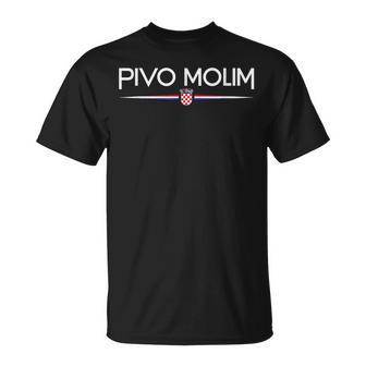 Pivo Molim Schwarzes T-Shirt mit Kroatischem Wappen, Kroatische Bierliebhaber - Seseable
