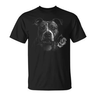 Plain Portrait Of Stafford Terrier And Rose T-Shirt - Geschenkecke