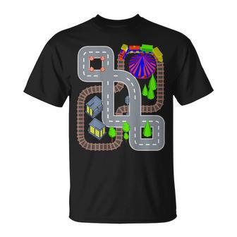 Playmat Train And Car Race Track On Daddy's Back T-Shirt - Monsterry