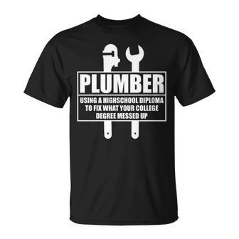 Plumber Craftsman Pipe Fitter Saying Plumbing T-Shirt | Mazezy