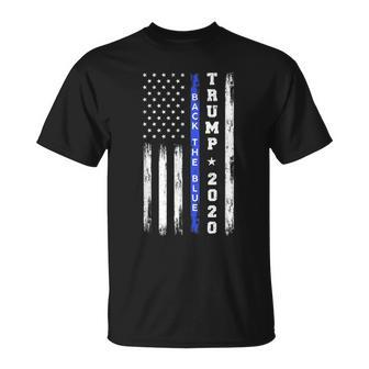Pro Trump Back The Blue Thin Blue Line American Flag Police T-Shirt - Monsterry