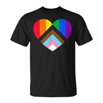 Progress Pride Rainbow Heart Lgbtq Gay Lesbian Trans T-Shirt - Monsterry