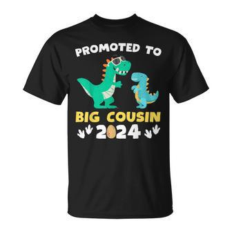 Promoted To Big Cousin 2024 Dinosaur T-Rex Pregnancy Reveal T-Shirt - Seseable