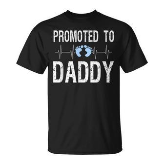Promoted To Daddy With Heartbeat And Baby Footprint T-Shirt - Monsterry