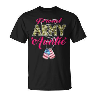 Proud Army Auntie Camo Us Flag Dog Tags Pride Military Aunt T-Shirt - Monsterry