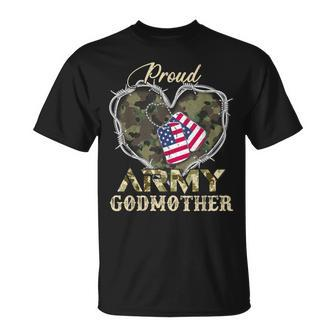 Proud Army Godmother With Heart American Flag For Veteran T-Shirt - Monsterry