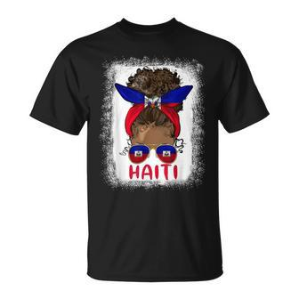 Proud Haitian Girl Messy Bun Haiti Flag Black Woman T-Shirt - Seseable