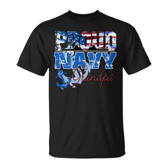 Proud Navy Grandpa Patriotic Sailor Grandparents Day T-Shirt - Monsterry