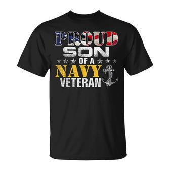 Proud Son Of A Navy Veteran American Flag Military T-Shirt - Monsterry CA