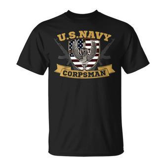 Proud Us Navy Corpsman Veteran Usa Flag Vintage T-Shirt - Monsterry UK