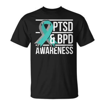 Ptsd & Bpd Awareness Teal And Grey Ribbon T-Shirt - Monsterry