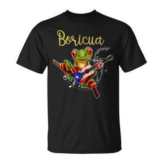Puerto Rico Coqui Frog Playing Guitar Puerto Rican Boricua T-Shirt | Mazezy