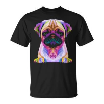 Pug Pop Art Colorful Portrait Carlino For Dog Lovers T-Shirt | Mazezy