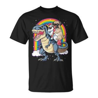 Pug Unicorn Dinosaur T Rex Kids Girls Women Rainbow T-Shirt | Mazezy