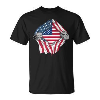 Pure American Blood Inside Me Country Flags T-Shirt - Monsterry