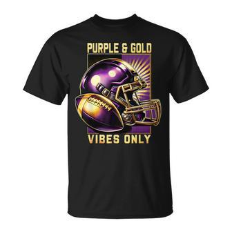 Purple & Gold Vibes Only Retro Football Lovers Football Team T-Shirt | Mazezy