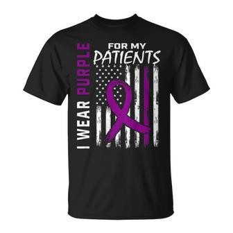 Purple For Patients Alzheimers American Flag Print On Back T-Shirt - Monsterry