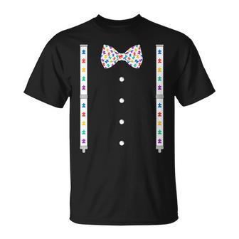 Puzzle Piece Bow Tie Suspenders Autism Awareness Boys T-Shirt - Monsterry