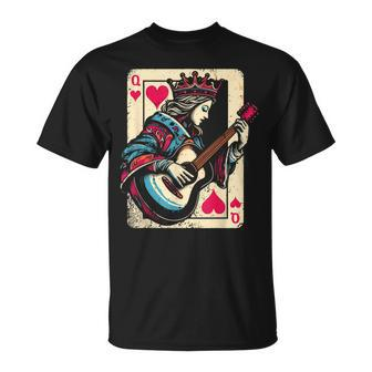 Queen Of Hearts Guitarist Vintage Guitar Card Game Lover T-Shirt - Monsterry