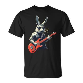 Rabbit Bunny Wearing Sunglasses Playing Guitar Musician T-Shirt - Seseable