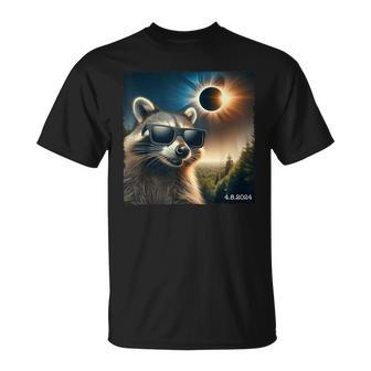 Raccoon Glasses Taking A Selfie With Solar 2024 Eclipse T-Shirt | Mazezy