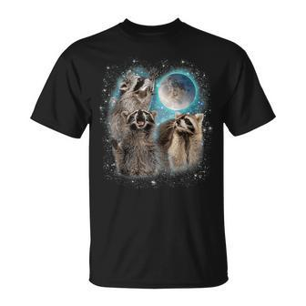 Raccoon 3 Racoons Howling At Moon Weird Cursed T-Shirt - Monsterry